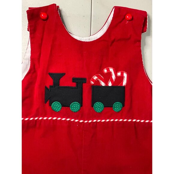 Red Corduroy Train Applique‎ Overalls Size 4T By Funtasia! Too - Picture 6 of 7